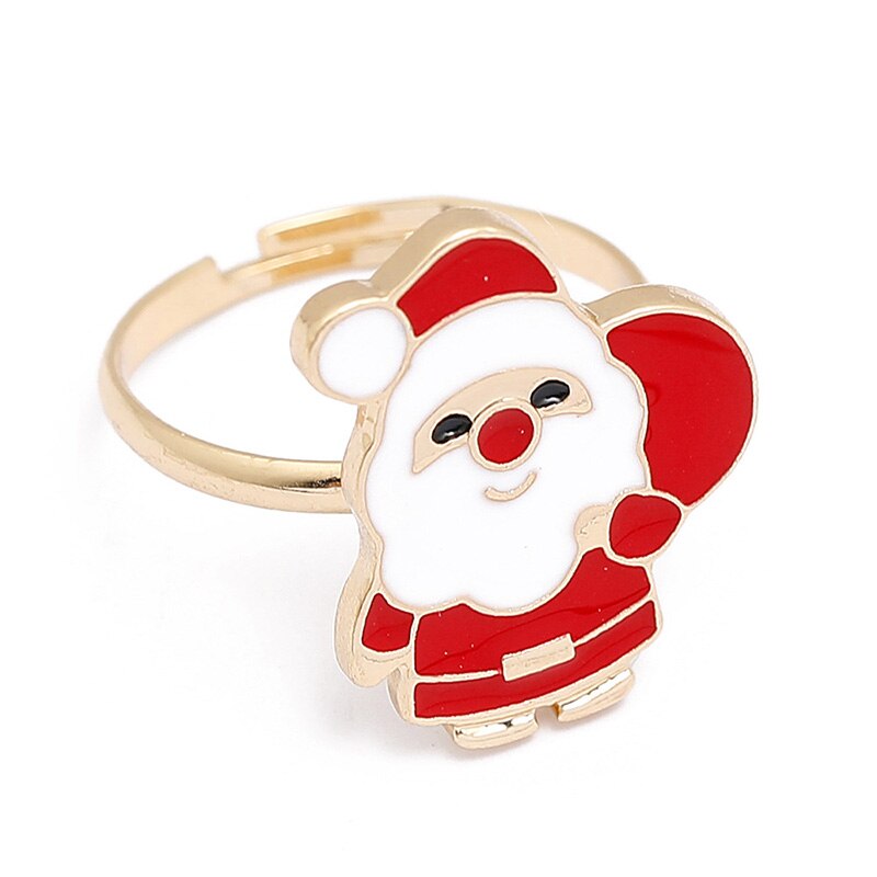 Children Christmas Ornaments Kawaii Cartoon Snowman Elk Snowflake Ring For Women&Girl Happy New Year Party Jewelry Opening Ring