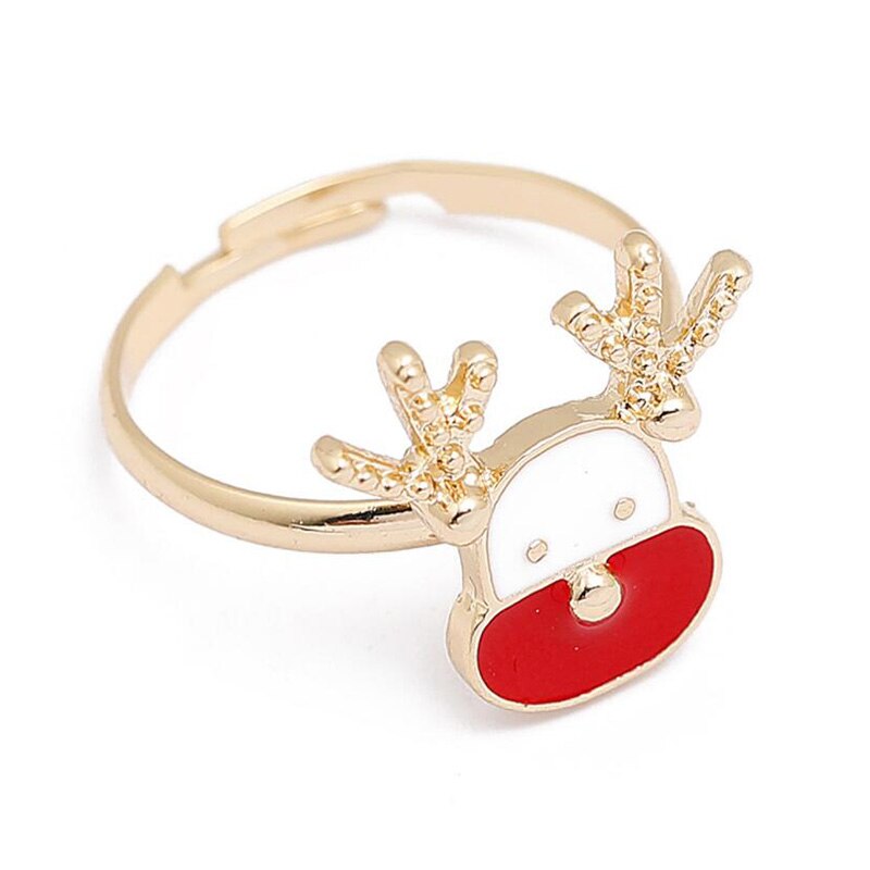Children Christmas Ornaments Kawaii Cartoon Snowman Elk Snowflake Ring For Women&Girl Happy New Year Party Jewelry Opening Ring