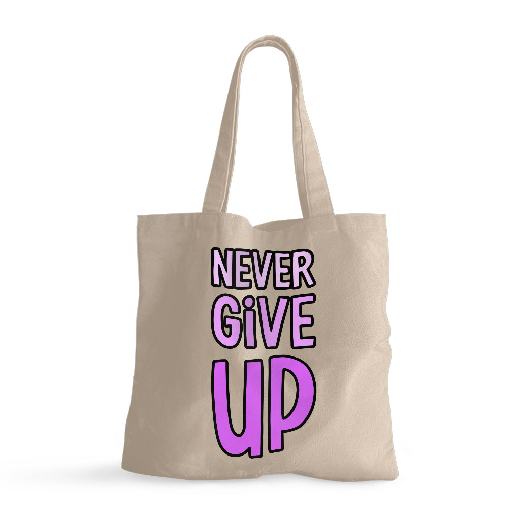 Never Give Up Small Tote Bag - Inspirational Shopping Bag - Graphic Tote Bag 