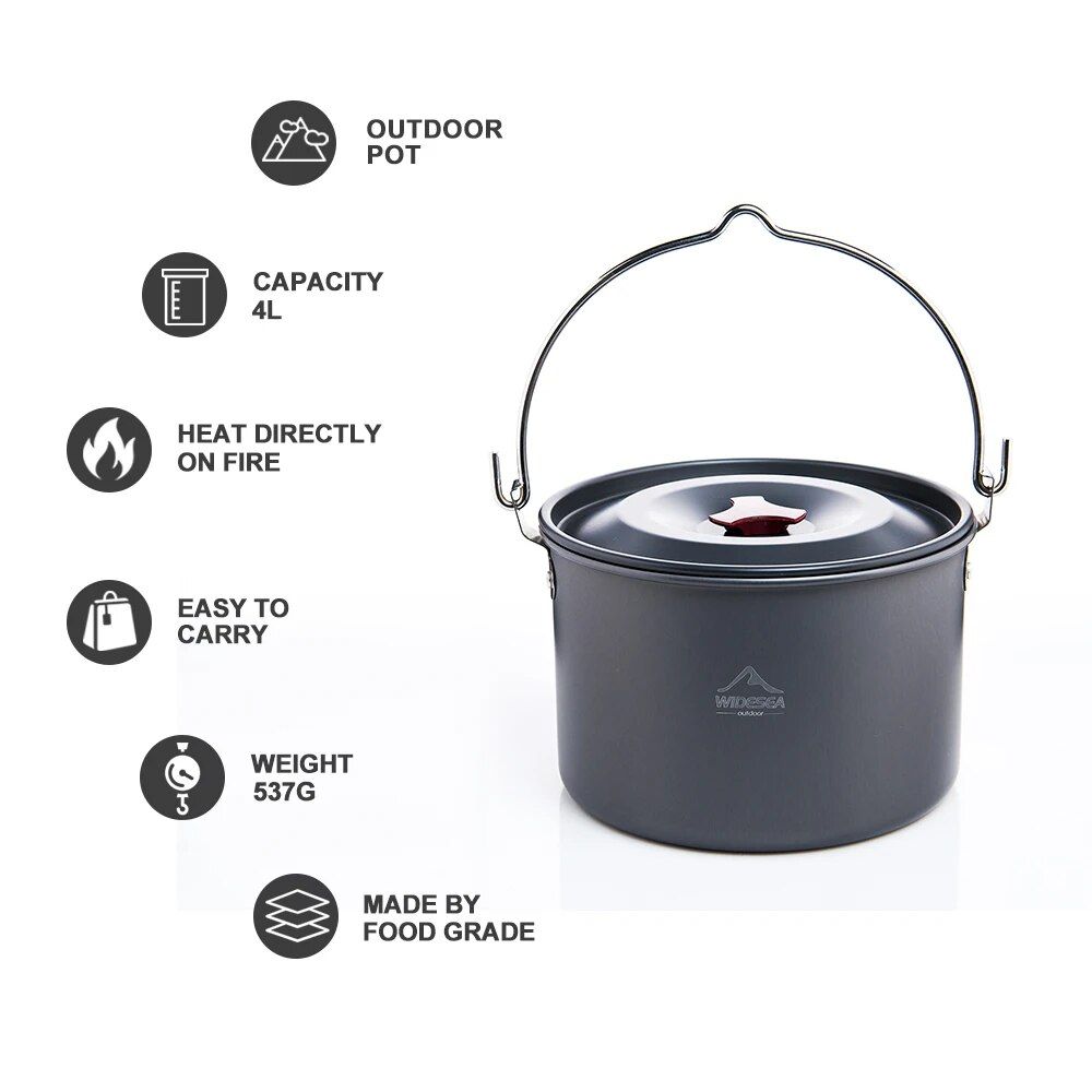 4L Outdoor Camping Hanging Pot - Durable, Lightweight Cookware for 4-6 Persons 