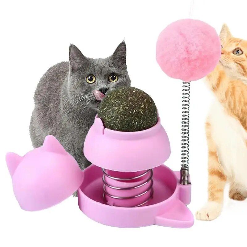 Adhesive Catnip Ball Toy with Spinning Top for Cats 