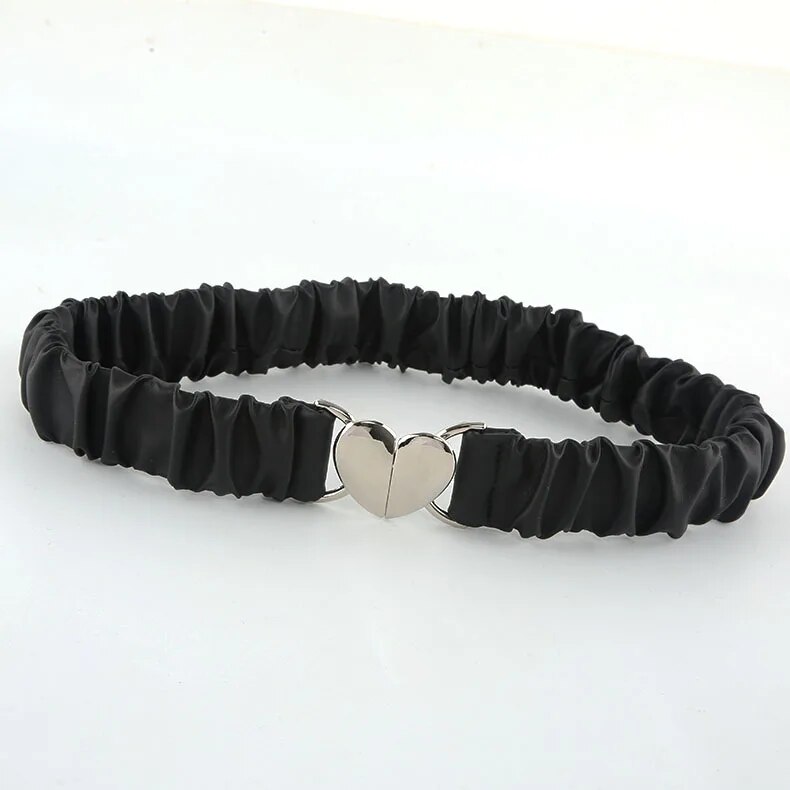 Adjustable Elastic Heart Waist Belt for Women Color: Black Length: 68 cm 