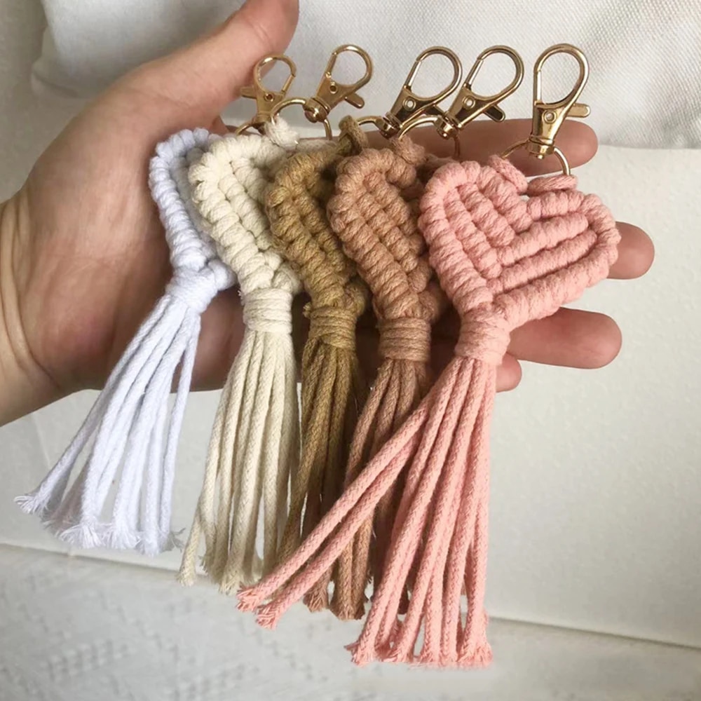 Charming Heart-Shaped Handwoven Keychain 