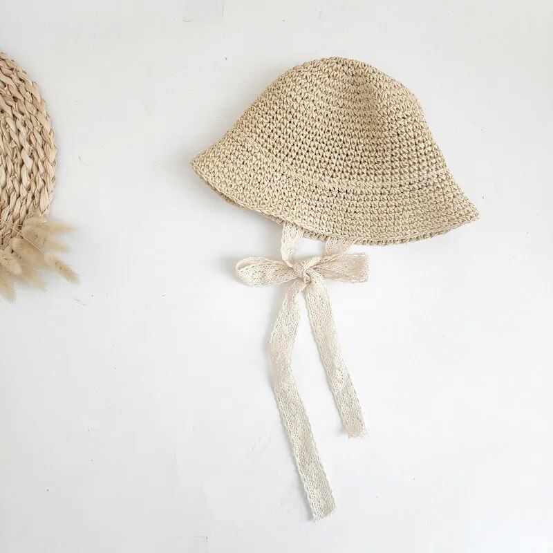 Chic Straw Baby Girl Hat: Elegant Summer Accessory with a Lace Bow Detail Color: beige Size: 1-3 years old|3-6 years old 
