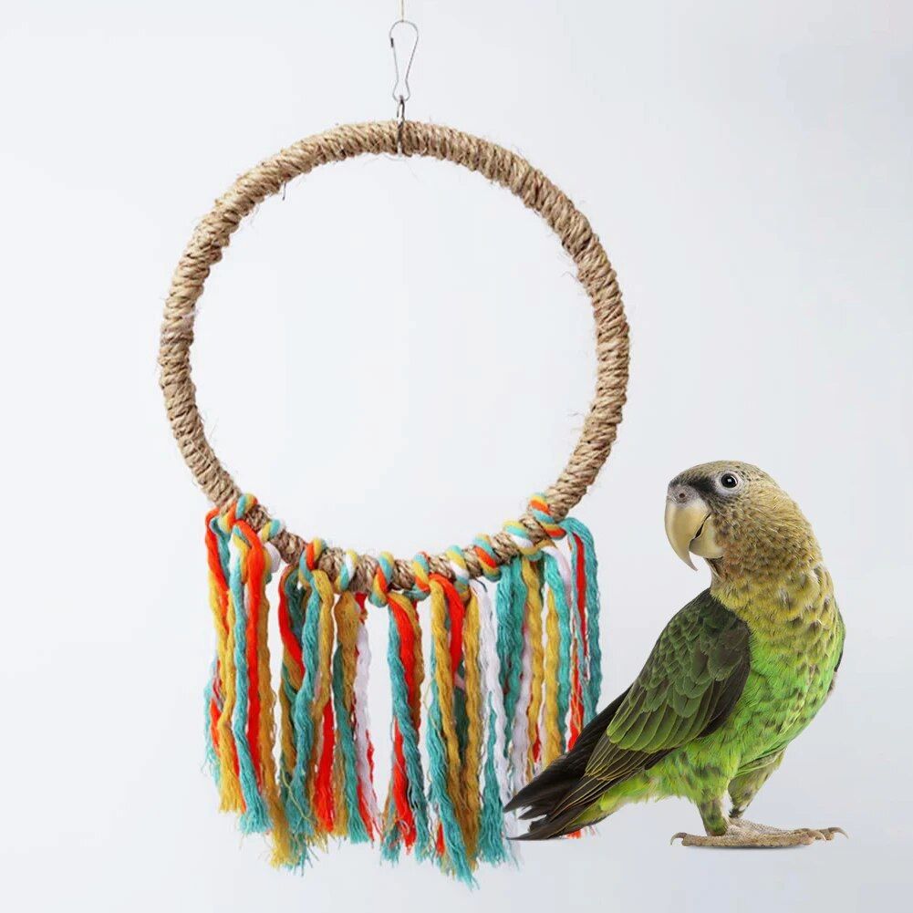 Colorful Cotton Rope Parrot Swing & Perch Toy for Cage Enrichment 