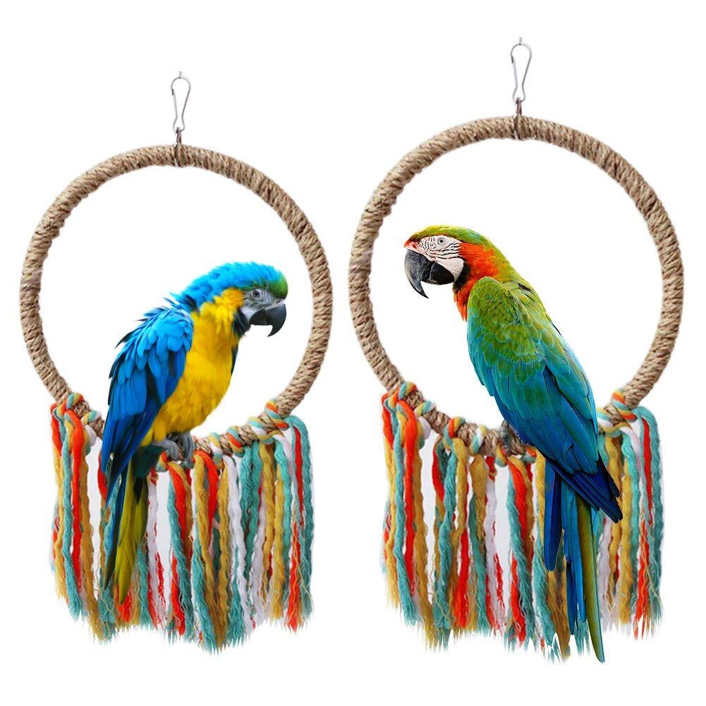Colorful Cotton Rope Parrot Swing & Perch Toy for Cage Enrichment 