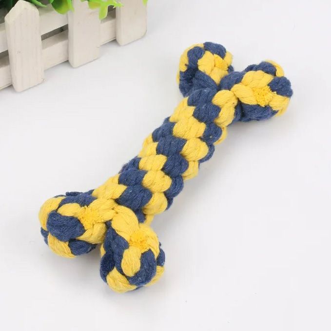 Cotton Rope Teething Chew Toy for Dogs - Vibrant Triple Colors Color: Blue & Yellow 