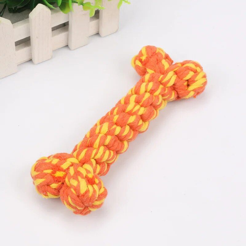 Cotton Rope Teething Chew Toy for Dogs - Vibrant Triple Colors Color: Orange & Yellow 