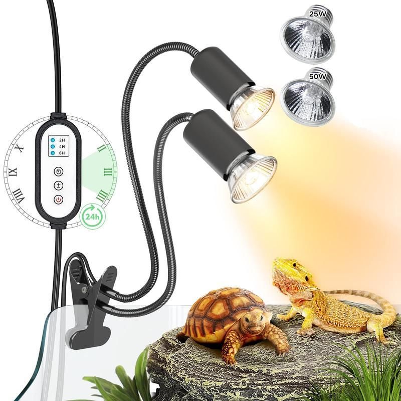 Dual-Head Reptile Heat Lamp with Timer 