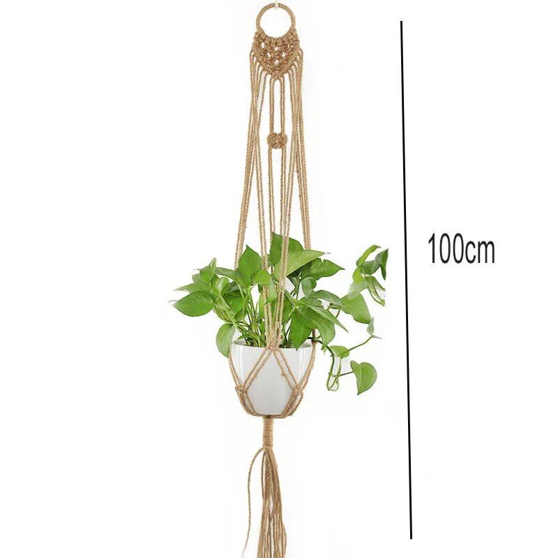 Eco-Friendly Macrame Jute Plant Hanger with Linen Pot Holder and Tray 