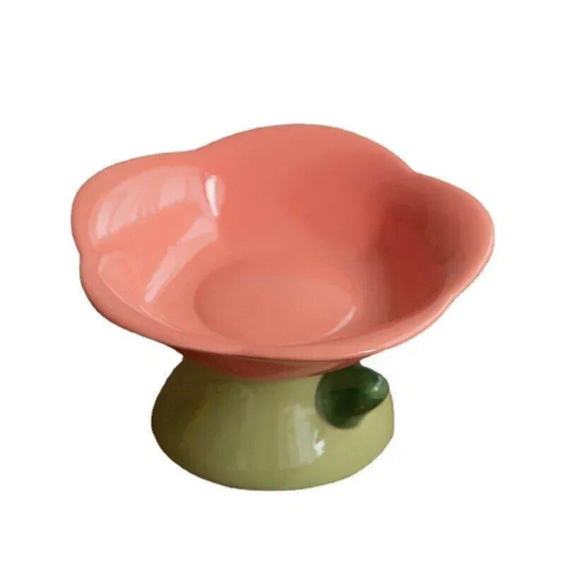 Elevated Flower-Shaped Ceramic Pet Bowl for Food & Water Color: Plate Pink 