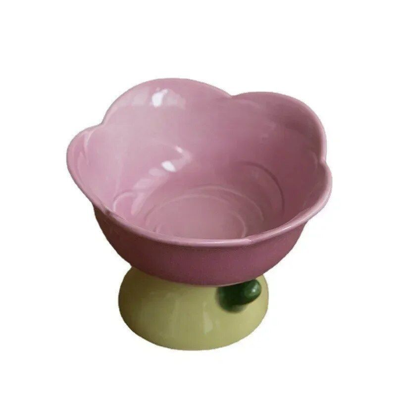 Elevated Flower-Shaped Ceramic Pet Bowl for Food & Water Color: Bowl Purple 