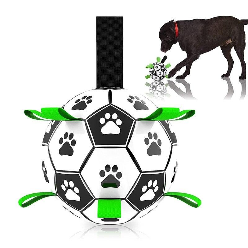 Interactive Dog Football Toy: Durable Leather Soccer Ball with Grab Tabs for Outdoor Fun 