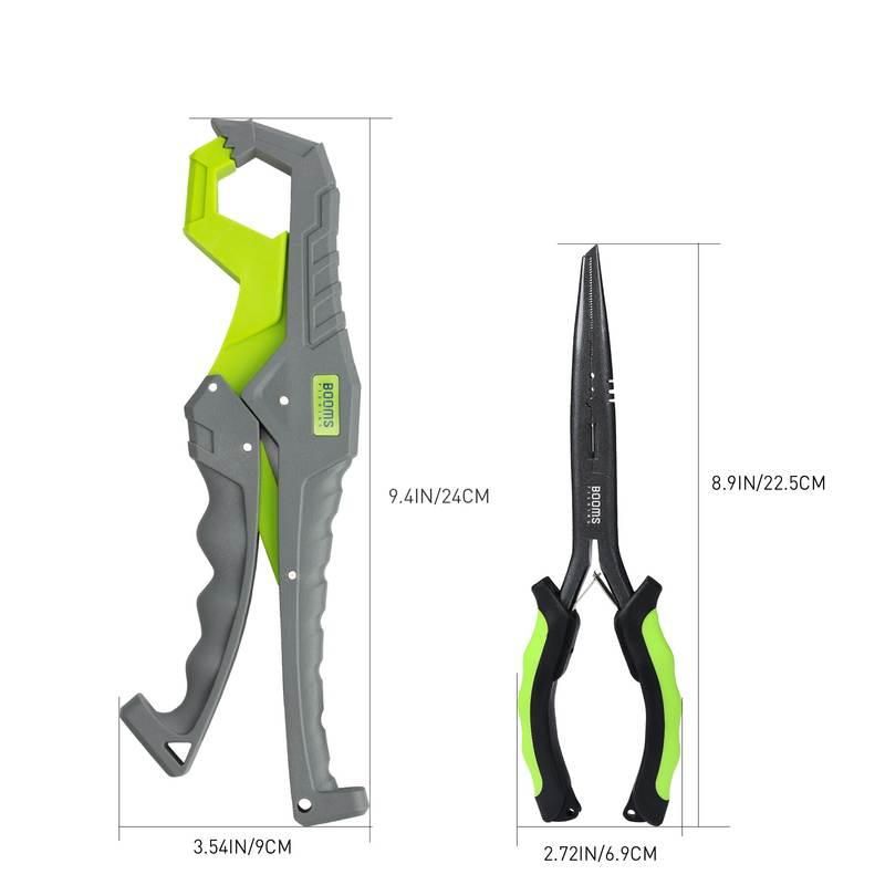 Multi-Functional Fishing Tool Set with Long Nose Pliers and Fish Gripper 