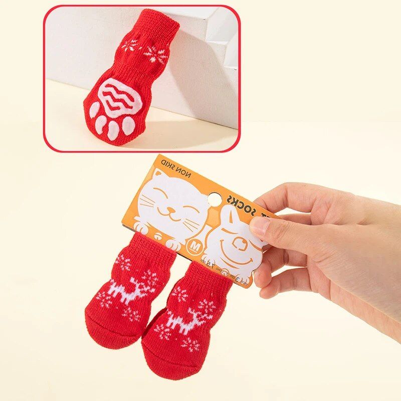 Premium Anti-Slip Knitted Dog Socks for Winter Warmth & Furniture Protection 