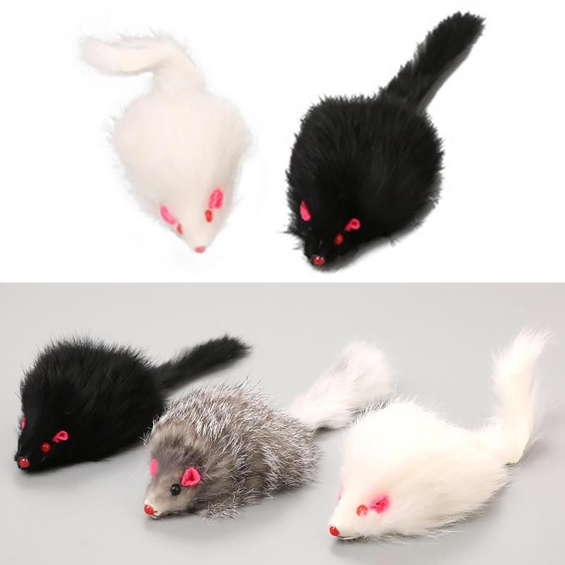 Realistic Rabbit Fur Plush Mouse Toy for Cats and Small Dogs 