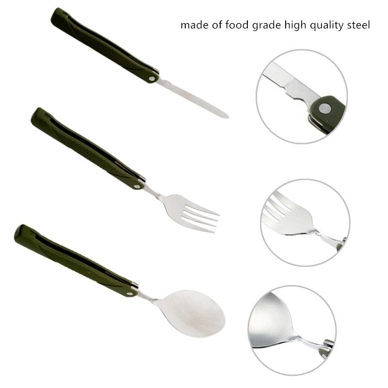Stainless Steel Folding Cutlery Set with Canvas Bag - Ideal for Camping and Outdoor Adventures 