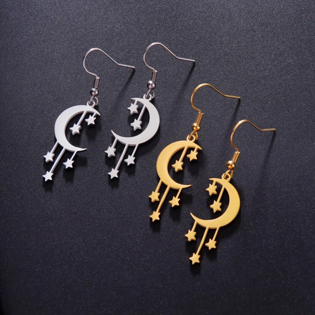 Starry Moonlight Stainless Steel Dangle Earrings for Women 
