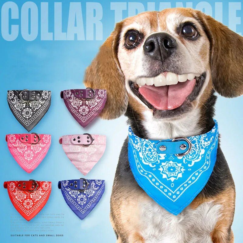 Adjustable PU Leather Pet Bandana Collar with Paisley Pattern for Dogs and Cats 