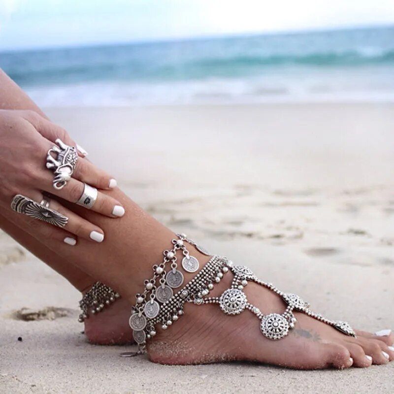 Bohemian Metal Tassel Anklet with Luxury Charm Coins 