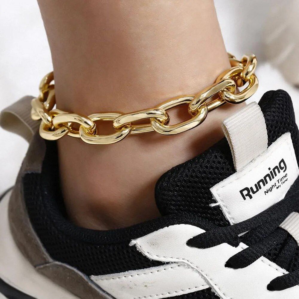 Bohemian Punk Geometric Thick Chain Anklet 
