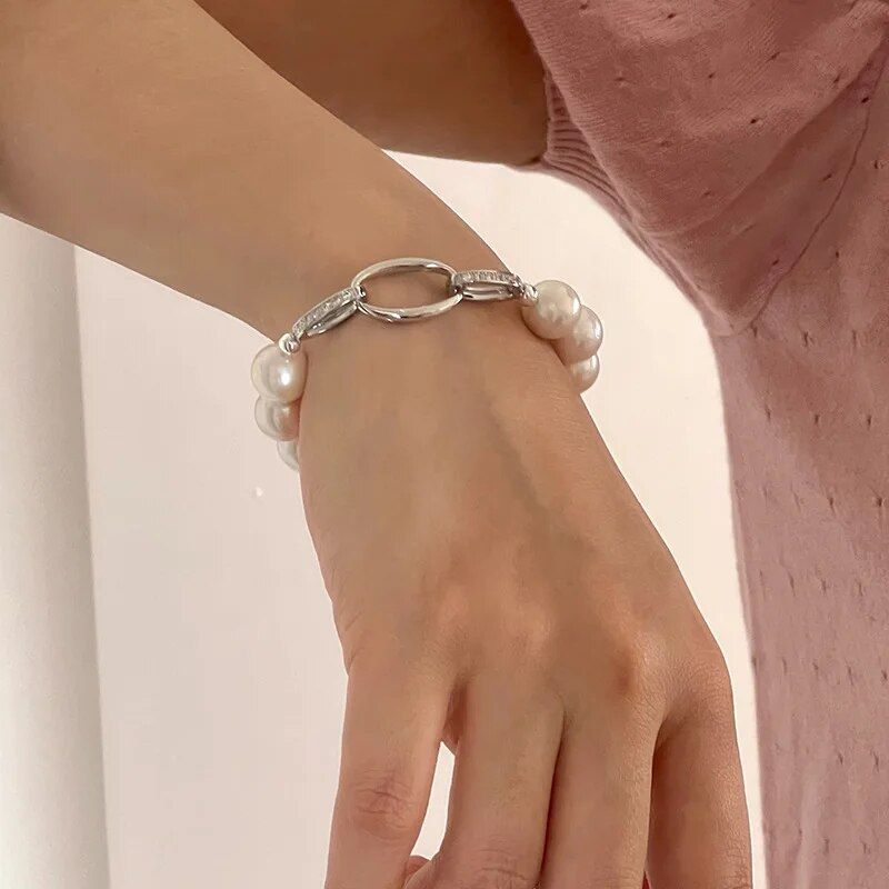 Chic Geometric Crystal & Pearl Hand Catenary - Fashion Mood Tracker Bracelet 