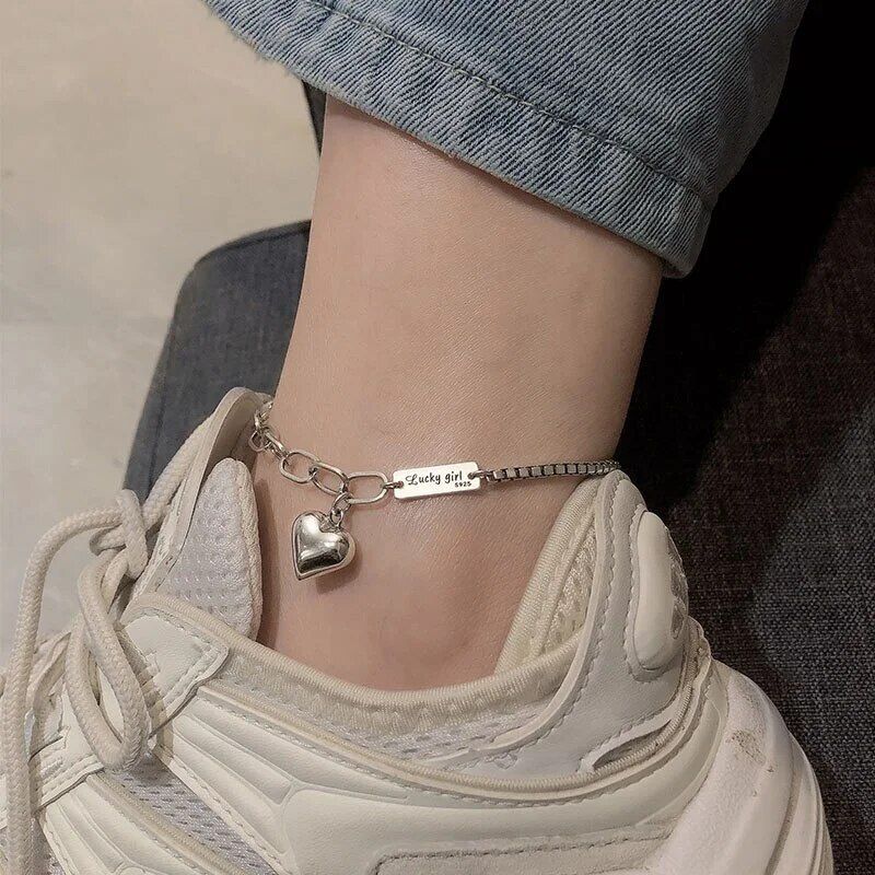 Chic Handmade Love Heart Anklet Bracelet Metal Color: Silver Plated 