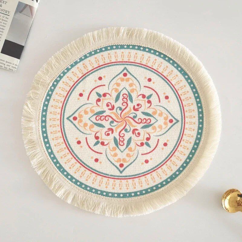 Eco-Friendly Boho Linen Round Placemats for Dining Table Decor 