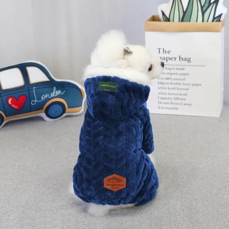 Fleece-Lined Winter Dog Jacket with Fur Hood for Small Breeds 