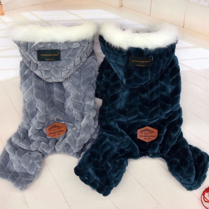 Fleece-Lined Winter Dog Jacket with Fur Hood for Small Breeds 