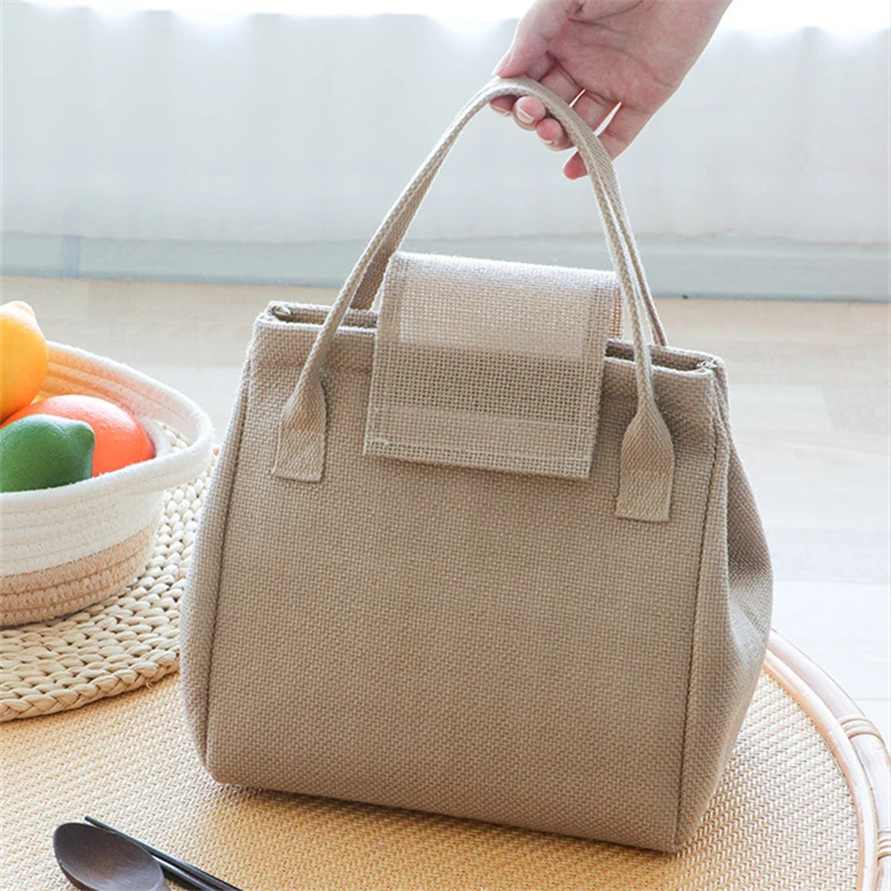 Large Capacity Jute Lunch Bags Insulated Women Kids Thermal Bento Box Tote Portable Food Bag Dinner Container for School Picnic 