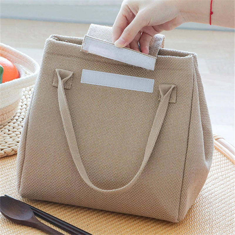 Large Capacity Jute Lunch Bags Insulated Women Kids Thermal Bento Box Tote Portable Food Bag Dinner Container for School Picnic