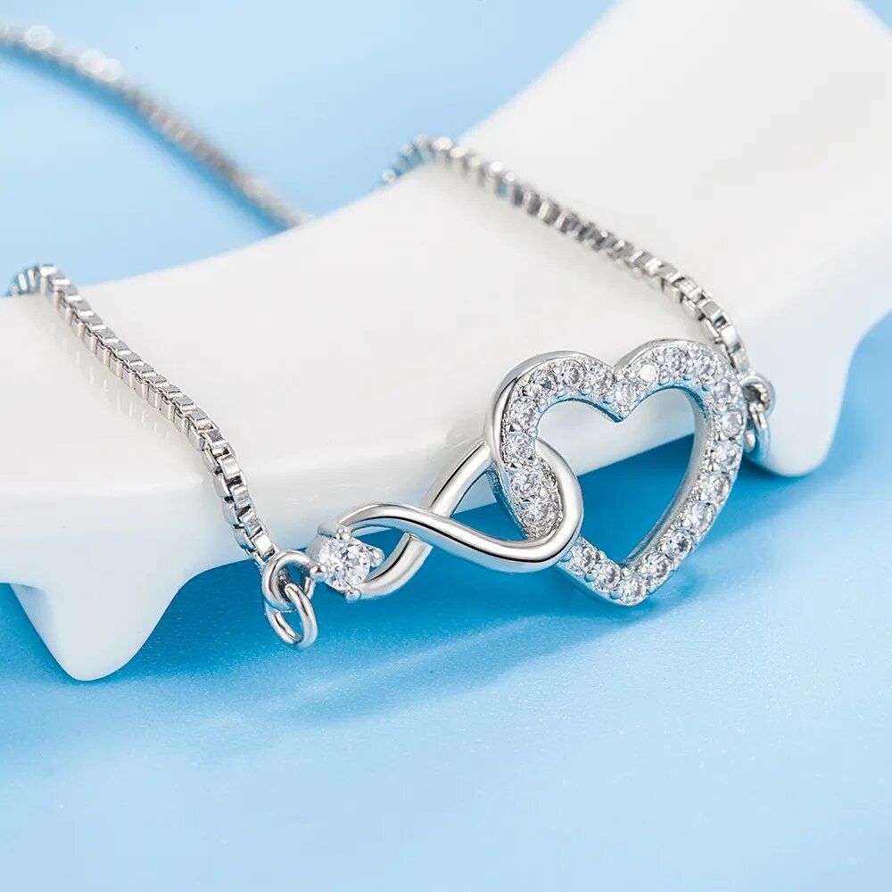 Luxury 925 Sterling Silver Heart Zircon Bracelet for Women 