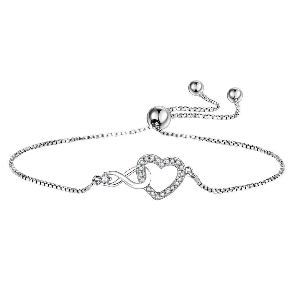 Luxury 925 Sterling Silver Heart Zircon Bracelet for Women 