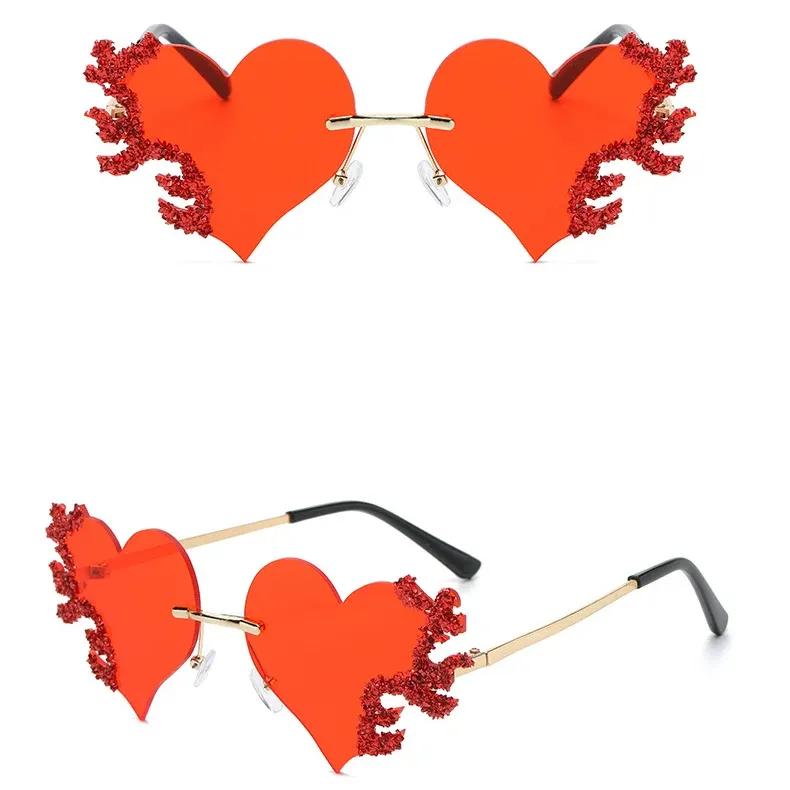 Luxury Heart-Shaped Rhinestone Sunglasses for Women Color: Gold-Red 