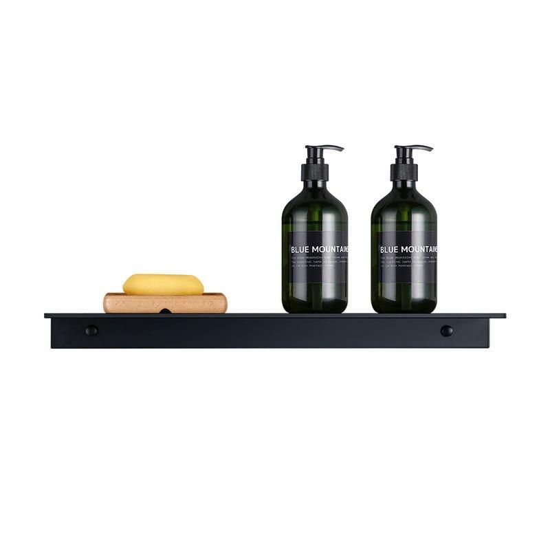 Modern Matte Black Wall-Mounted Aluminum Shelf for Bathroom & Kitchen Storage 