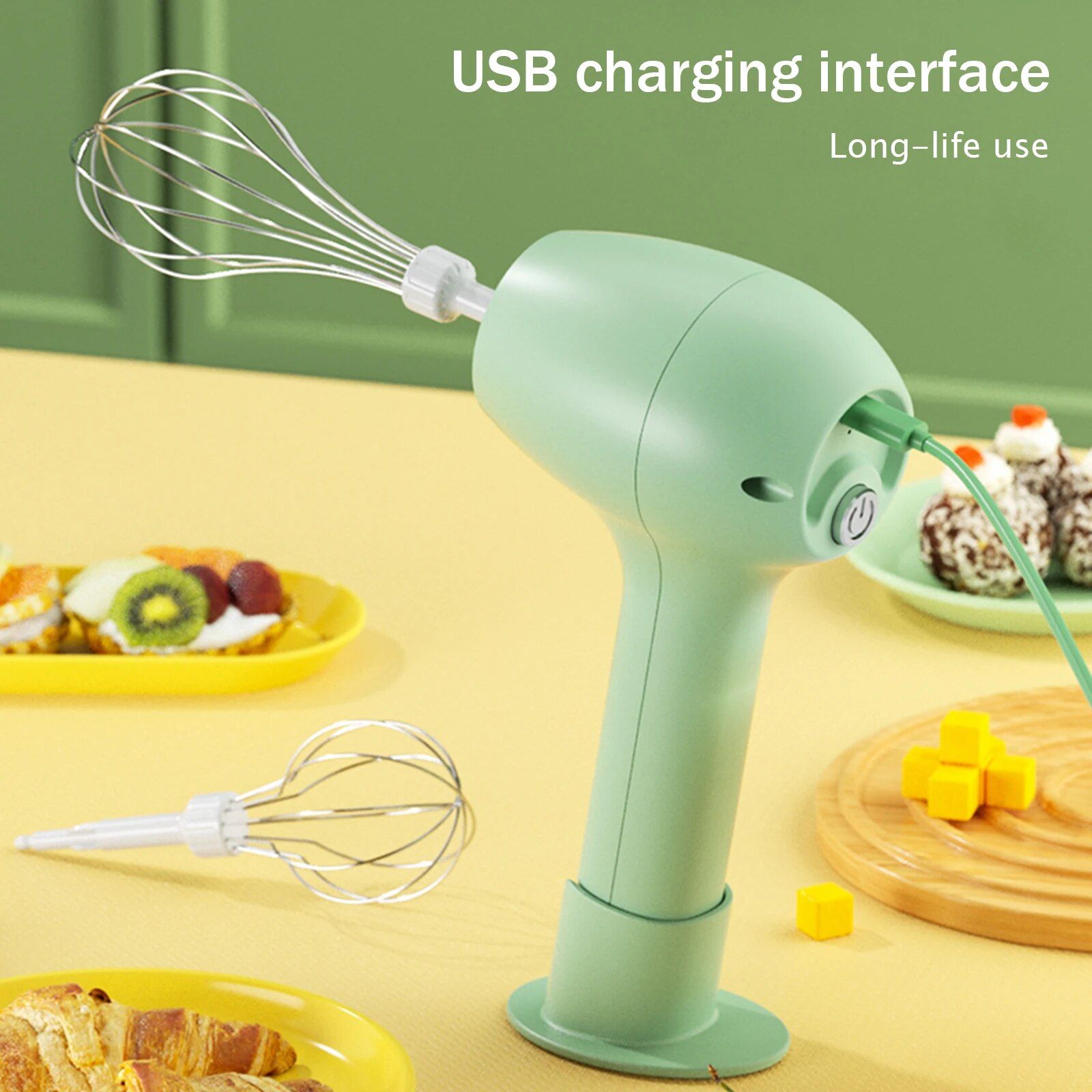 Portable Wireless Electric Mixer - USB Rechargeable Handheld Whisk & Food Blender 