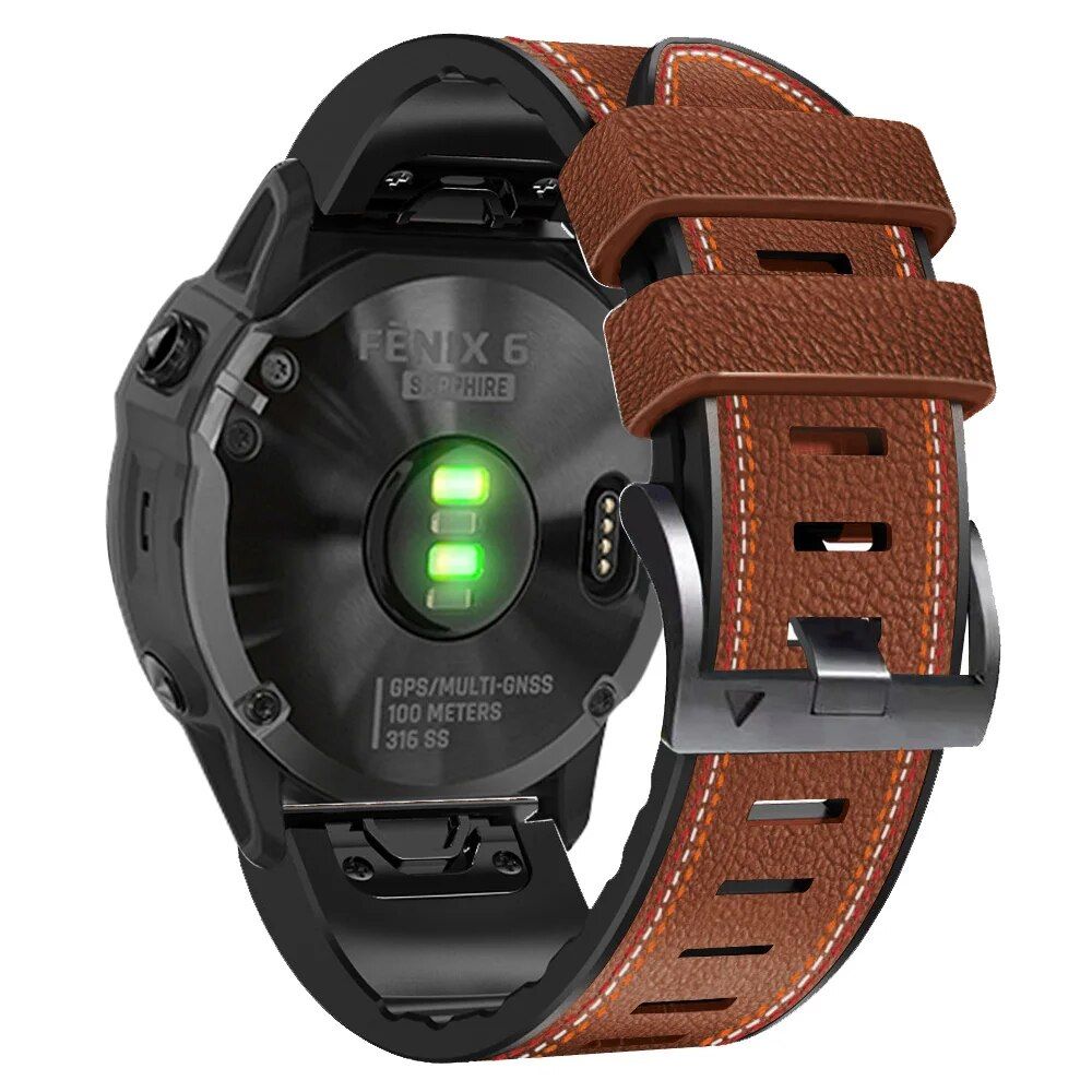 QuickFit Leather & Silicone Strap for Garmin Fenix Series - 22mm/26mm 