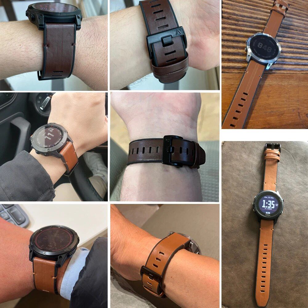 QuickFit Leather & Silicone Strap for Garmin Fenix Series - 22mm/26mm 