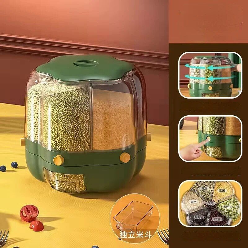 Rotating Korean-Style Rice & Cereal Storage Dispenser 