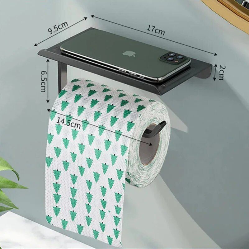Sleek Aluminum Alloy Toilet Paper Holder with Tray Color: Black 