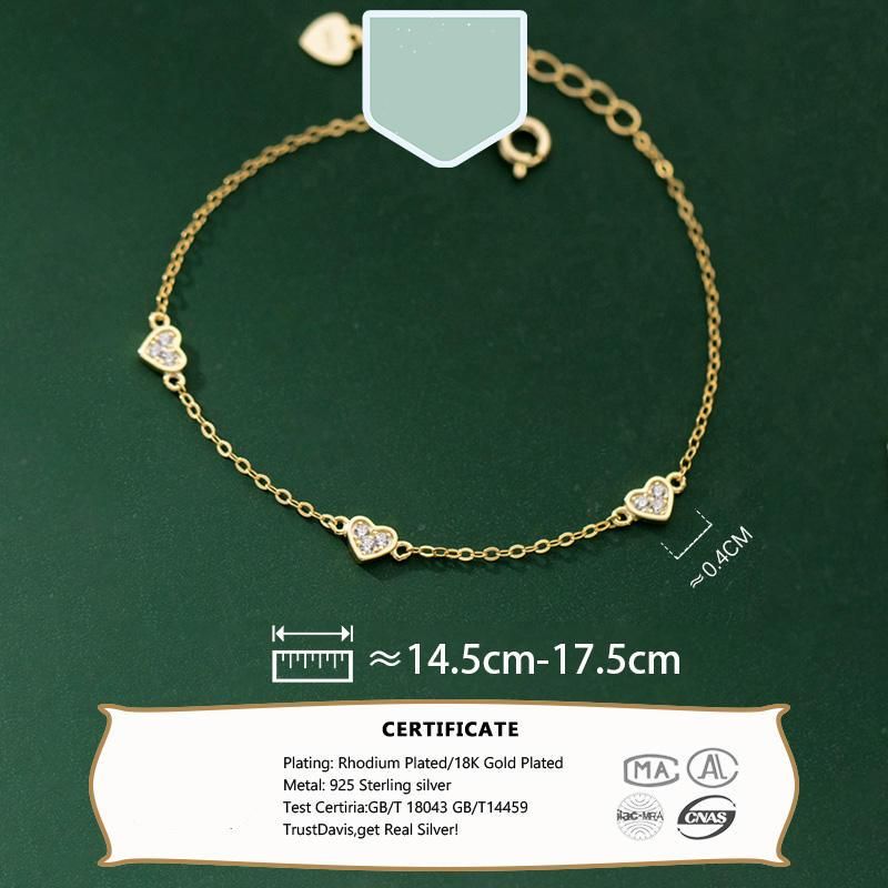 Sterling Silver Heart Cross Thin Chain Bracelet for Women 