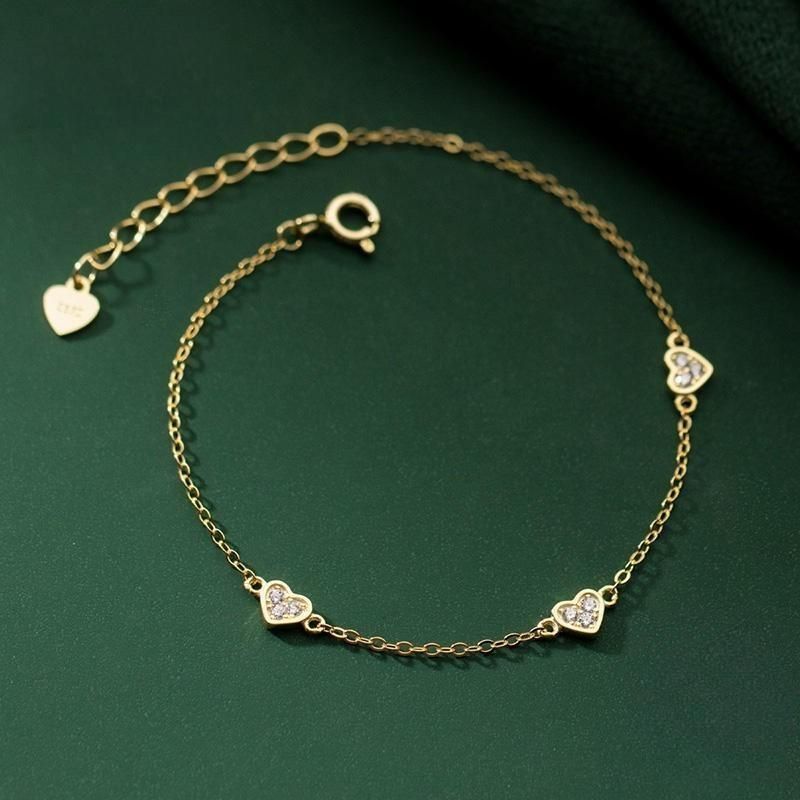 Sterling Silver Heart Cross Thin Chain Bracelet for Women