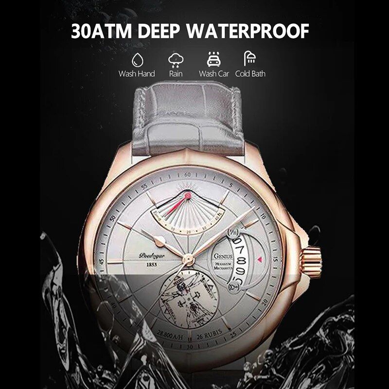 Ultra Thin Luxury Waterproof Sport Watch with Leather Strap and Calendar Feature 