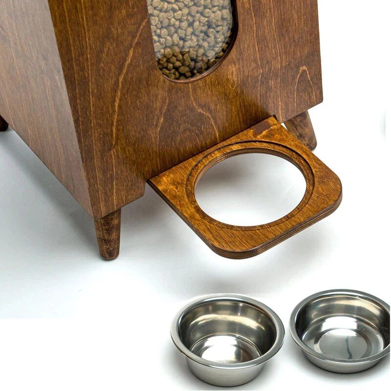 Wooden Large-Capacity Pet Food Storage and Feeding Station 